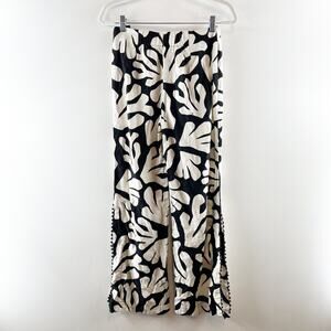 House of Harlow Floral Tropical Wide Leg Linen Blend Pants Black White 2